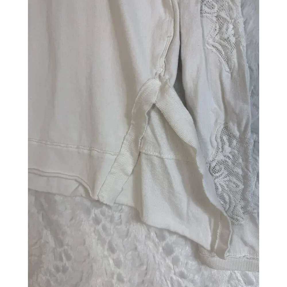 Free People Outer Sunset Ivory White Lace Insert Long Sleeve Boho Knit Top XS - Picture 7 of 16